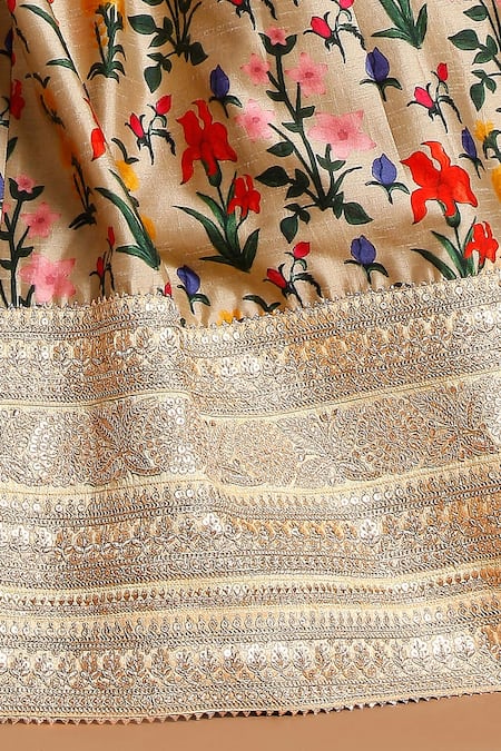 Masaba_Beige Crepe And Raw Silk Spread Collar Irish Cookie Lehenga Set_at_Aza_Fashions