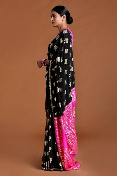 Buy_Masaba_Black Silk Fin Lake Saree_Online_at_Aza_Fashions