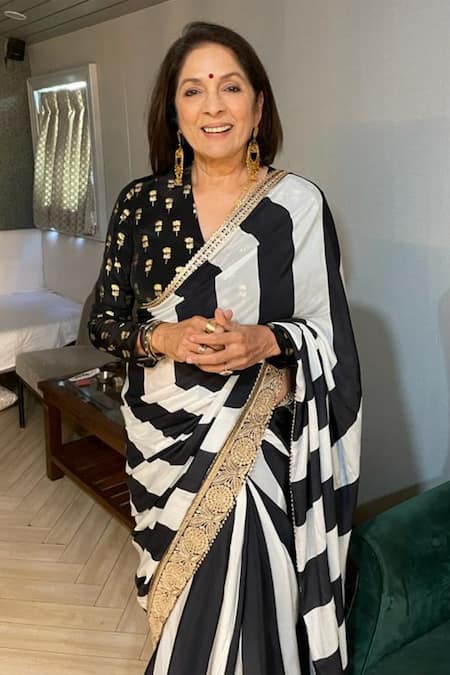 Shop_Masaba_Black Raw Silk Embellished Saree_Online_at_Aza_Fashions