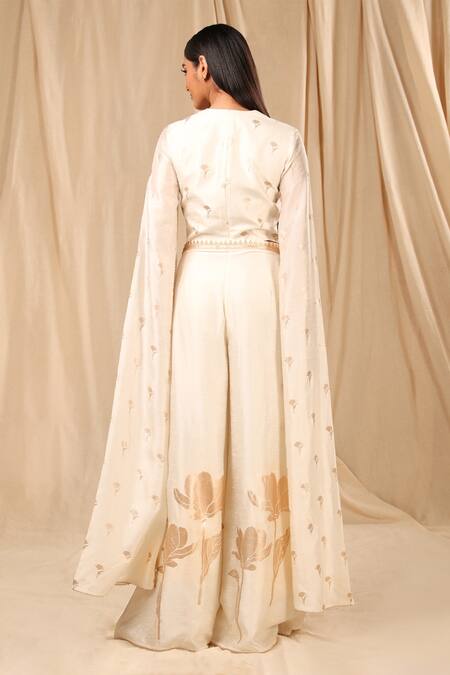 Shop Masaba Ivory Raw Silk Wine Garden Scallop Neck Foil Print Palazzo Set at Aza Fashions Shop_Masaba_Ivory Raw Silk Wine Garden Scallop Neck Foil Print Palazzo Set_at_Aza_Fashions