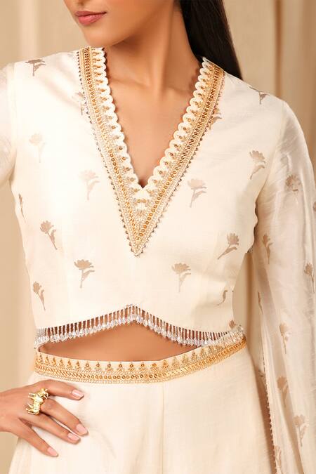 Shop Masaba Ivory Raw Silk Wine Garden Scallop Neck Foil Print Palazzo Set Online at Aza Fashions Shop_Masaba_Ivory Raw Silk Wine Garden Scallop Neck Foil Print Palazzo Set_Online_at_Aza_Fashions