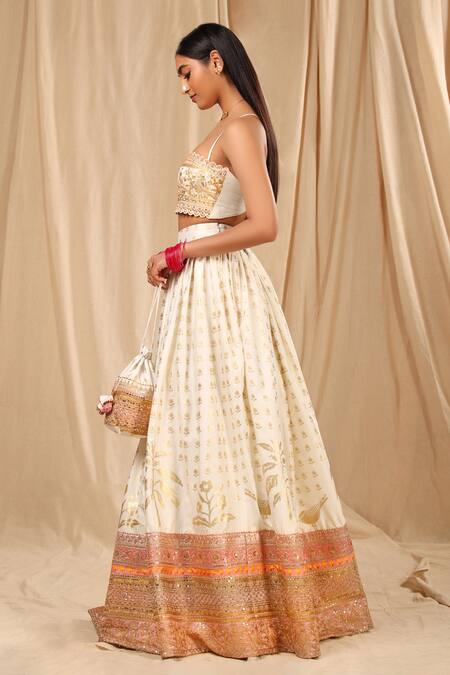 Buy Masaba Ivory Raw Silk, Brocade Oasis, Wallflower Scallop Neck Print Lehenga Set Online at Aza Fashions Buy_Masaba_Ivory Raw Silk, Brocade Oasis, Wallflower Scallop Neck Print Lehenga Set_Online_at_Aza_Fashions