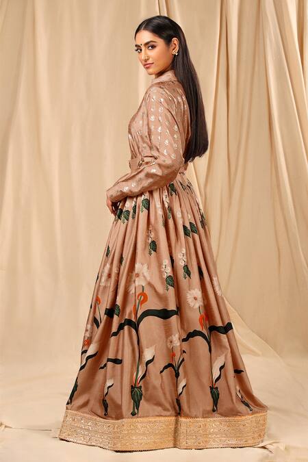 Masaba_Brown Spring Blossom Lehenga Set_Online_at_Aza_Fashions