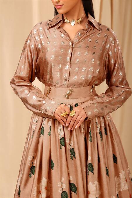 Shop_Masaba_Brown Spring Blossom Lehenga Set_Online_at_Aza_Fashions