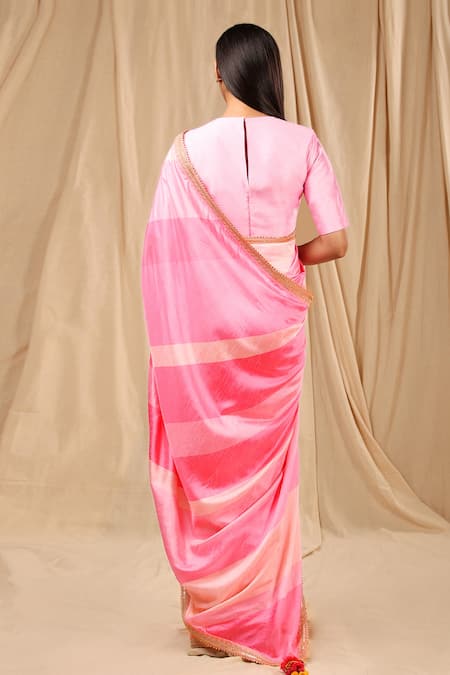 Shop Masaba Pink Raw Silk Sorbet Stripes Saree at Aza Fashions Shop_Masaba_Pink Raw Silk Sorbet Stripes Saree_at_Aza_Fashions