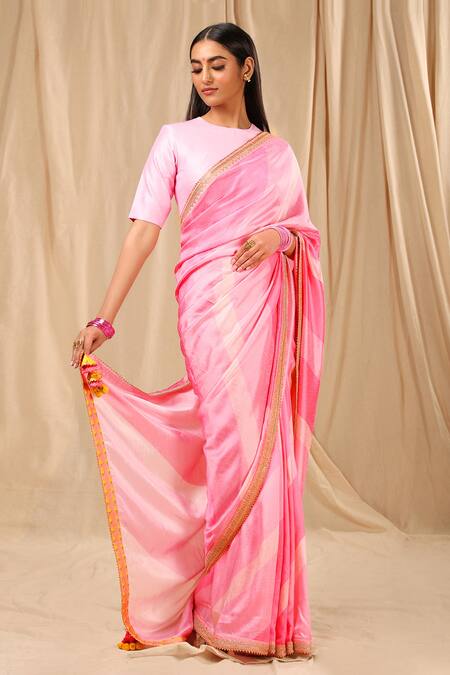 Buy Masaba Pink Raw Silk Sorbet Stripes Saree Online at Aza Fashions Buy_Masaba_Pink Raw Silk Sorbet Stripes Saree_Online_at_Aza_Fashions
