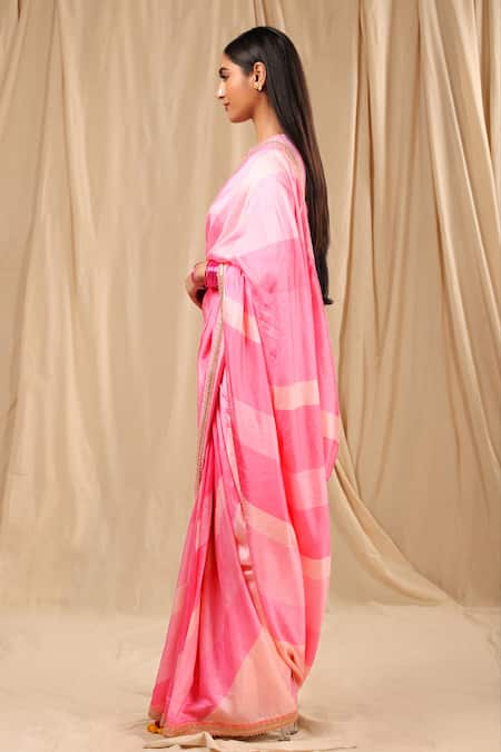 Shop Masaba Pink Raw Silk Sorbet Stripes Saree Online at Aza Fashions Shop_Masaba_Pink Raw Silk Sorbet Stripes Saree_Online_at_Aza_Fashions