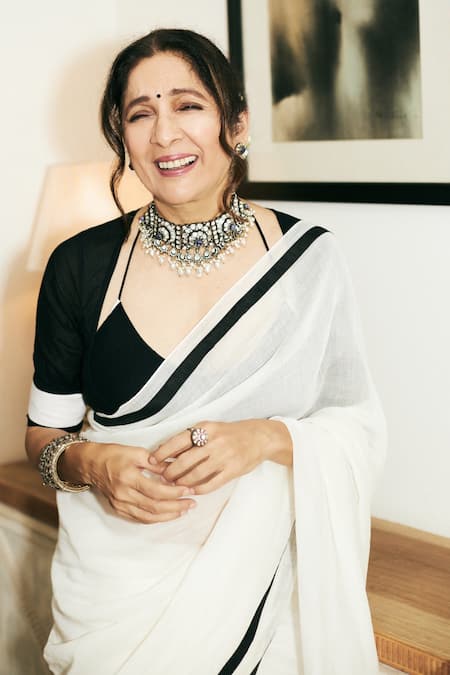 Shop Masaba Ivory Chanderi Mul And Raw Silk Sportee Saree at Aza Fashions Shop_Masaba_Ivory Chanderi Mul And Raw Silk Sportee Saree_at_Aza_Fashions