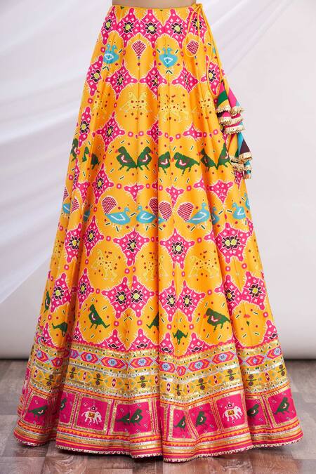 Buy_Mayyur Girotra Couture_Yellow Patola Print Lehenga Set