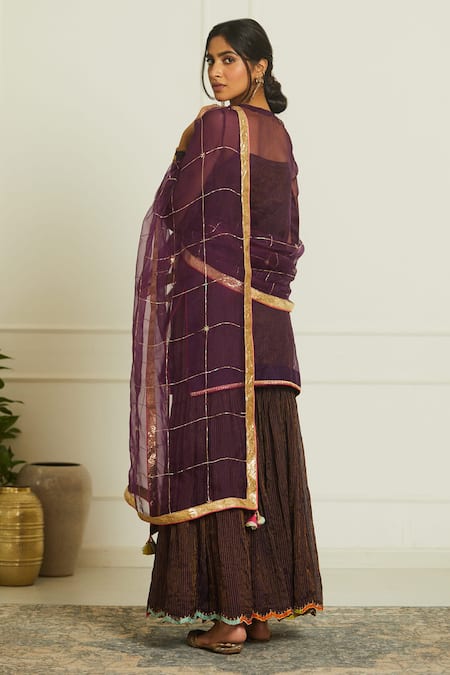 Shop Rajiramniq Purple Organza Embroidery Kurta Round Slip Square Set at Aza Fashions Shop_Rajiramniq_Purple Organza Embroidery Kurta Round Slip Square Set _at_Aza_Fashions