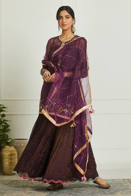 Rajiramniq Purple Organza Embroidery Kurta Round Slip Square Set Online at Aza Fashions Rajiramniq_Purple Organza Embroidery Kurta Round Slip Square Set _Online_at_Aza_Fashions