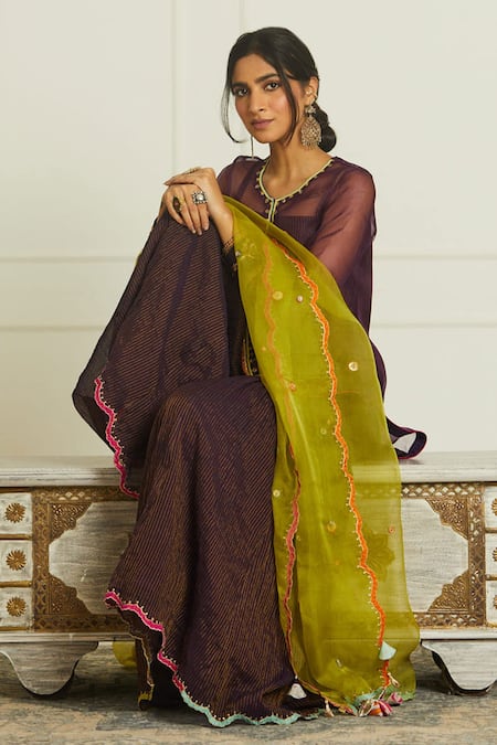 Shop Rajiramniq Purple Organza Embroidery Kurta Round Slip Square Set at Aza Fashions Shop_Rajiramniq_Purple Organza Embroidery Kurta Round Slip Square Set _at_Aza_Fashions