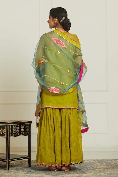 Shop Rajiramniq Green Organza Embroidery Kurta Round Slip Square Set at Aza Fashions Shop_Rajiramniq_Green Organza Embroidery Kurta Round Slip Square Set _at_Aza_Fashions