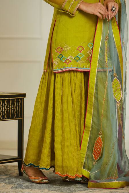 Rajiramniq Green Organza Embroidery Kurta Round Slip Square Set at Aza Fashions Rajiramniq_Green Organza Embroidery Kurta Round Slip Square Set _at_Aza_Fashions