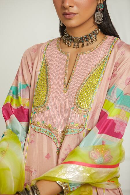 Buy Rajiramniq Pink Silk, Organza, Modal Satin Round Printed Anarkali Set Online at Aza Fashions Buy_Rajiramniq_Pink Silk, Organza, Modal Satin Round Printed Anarkali Set _Online_at_Aza_Fashions