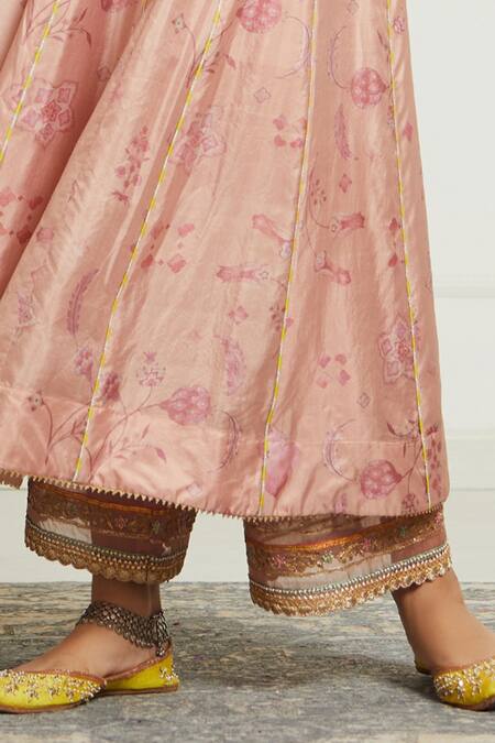 Rajiramniq Pink Silk, Organza, Modal Satin Round Printed Anarkali Set at Aza Fashions Rajiramniq_Pink Silk, Organza, Modal Satin Round Printed Anarkali Set _at_Aza_Fashions