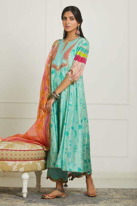 Buy Rajiramniq Green Silk, Organza, Modal Satin Round Printed Anarkali Set Online at Aza Fashions Buy_Rajiramniq_Green Silk, Organza, Modal Satin Round Printed Anarkali Set _Online_at_Aza_Fashions