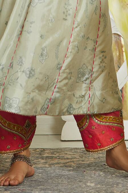 Rajiramniq Grey Silk, Organza Round Printed Anarkali Set at Aza Fashions Rajiramniq_Grey Silk, Organza Round Printed Anarkali Set _at_Aza_Fashions