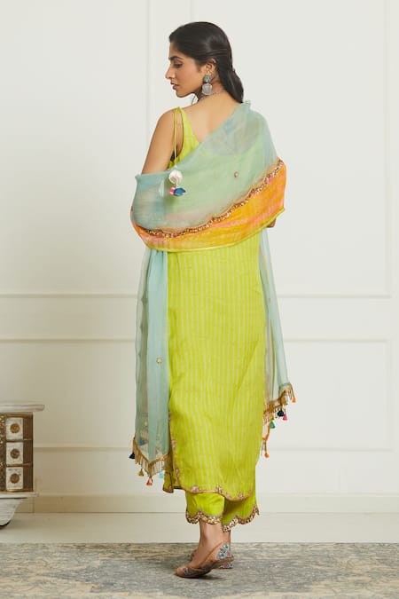 Shop Rajiramniq Yellow Organza, Modal Satin Scoop Neck Embroidered Kurta Set at Aza Fashions Shop_Rajiramniq_Yellow Organza, Modal Satin Scoop Neck Embroidered Kurta Set _at_Aza_Fashions