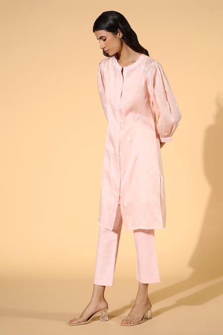 Buy_Meadow_Pink Tunic Silk Organza Pants Linen Inner And Set _Online_at_Aza_Fashions