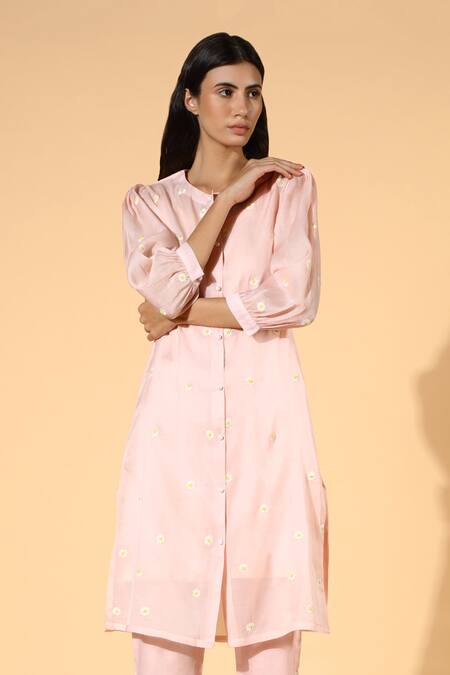 Shop_Meadow_Pink Tunic Silk Organza Pants Linen Inner And Set _Online_at_Aza_Fashions