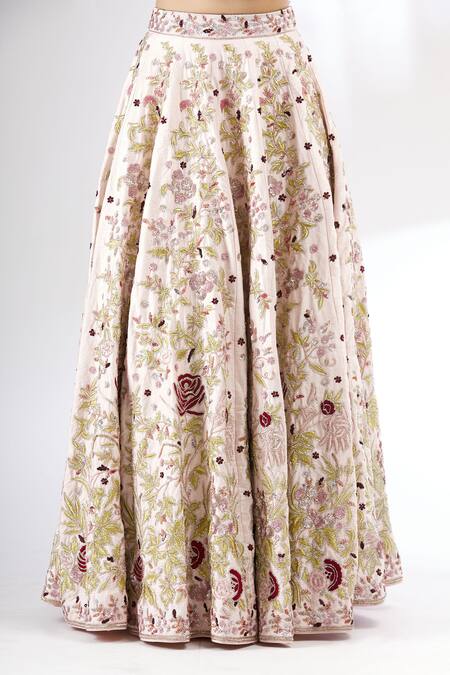 Shop_Mani Bhatia_Pink Net, Dupion Silk One Shoulder Embroidered Lehenga Set _Online_at_Aza_Fashions