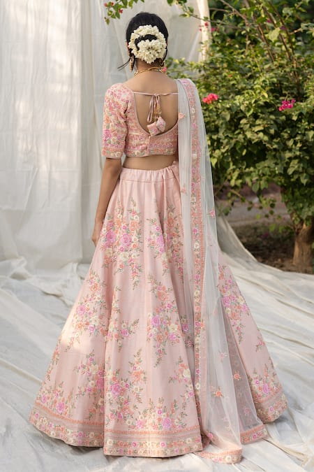 Shop Angad Singh Pink Silk Lining Shantoon V Neck Bridal Lehenga Set at Aza Fashions Shop_Angad Singh_Pink Silk Lining Shantoon V Neck Bridal Lehenga Set _at_Aza_Fashions