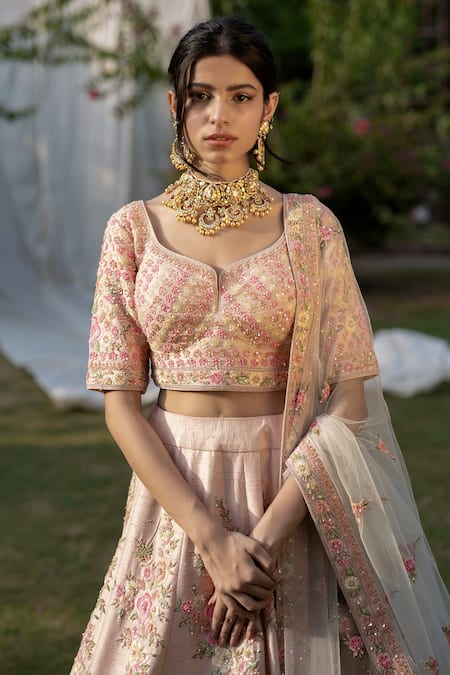 Orange Zari, Sequins, Thread and Stone work Crop Top Designer Bridal L –  Seasons Chennai