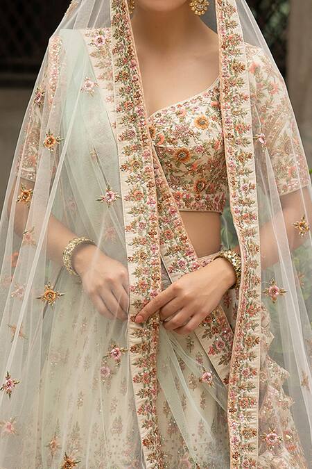 Buy_Angad Singh_White Leaf Neck Embroidered Bridal Lehenga Set _Online_at_Aza_Fashions