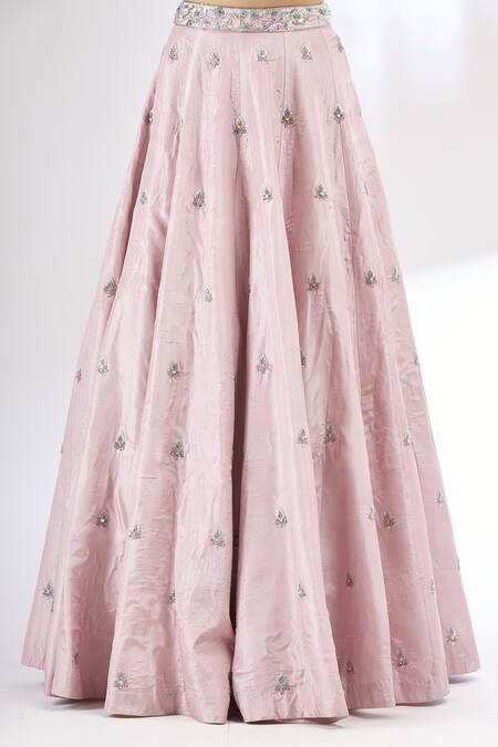 Shop_Mani Bhatia_Purple Organza, Dupion Silk V Neck Embroidered Lehenga Set _Online_at_Aza_Fashions