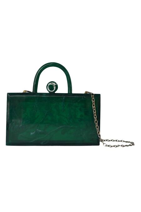 Buy_Oceana Clutches_Green Patchwork Textured Horizontal Clutch_Online_at_Aza_Fashions