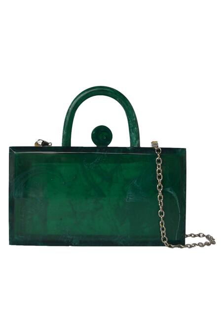 Oceana Clutches_Green Patchwork Textured Horizontal Clutch_at_Aza_Fashions