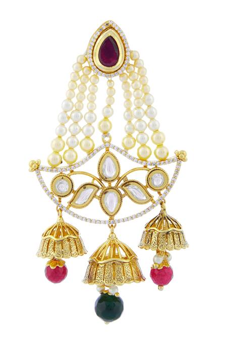 Buy_Minaki_Gold Plated Stone, Polki, Bead Jhumka Drop Chandeliers_Online_at_Aza_Fashions