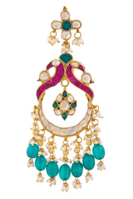 Buy_Minaki_Gold Plated Bead Kundan Chandbalis_Online_at_Aza_Fashions