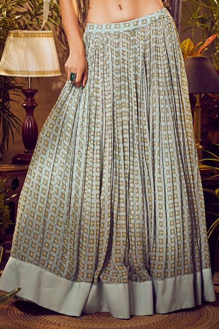 Awigna_Blue Printed Blouse And Skirt Set_Online_at_Aza_Fashions