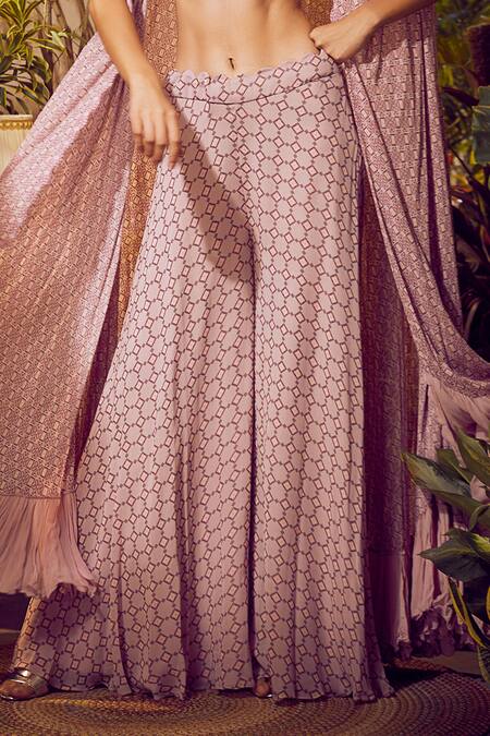 Awigna_Pink Printed Blouse And Palazzo Set_Online_at_Aza_Fashions