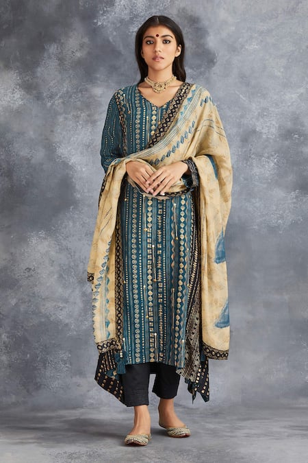 Saundh Blue Silk Printed Kurta Set