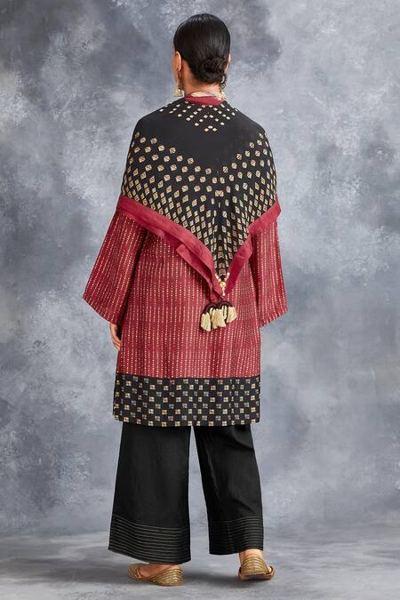 Shop_Saundh_Red Silk Printed Kurta Set_at_Aza_Fashions