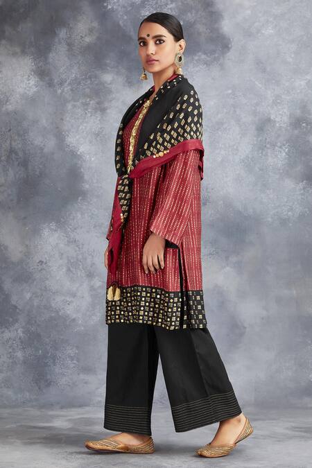 Buy_Saundh_Red Silk Printed Kurta Set_Online_at_Aza_Fashions