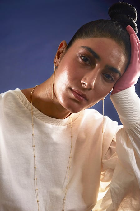 The Slow Studio_Gold Plated Handcrafted Long Earrings _Online_at_Aza_Fashions