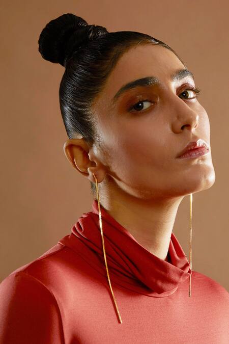 The Slow Studio_Gold Plated Handcrafted Long Earrings _Online_at_Aza_Fashions