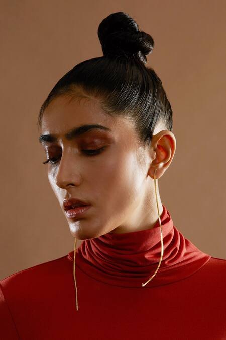 Shop_The Slow Studio_Gold Plated Handcrafted Long Earrings _Online_at_Aza_Fashions