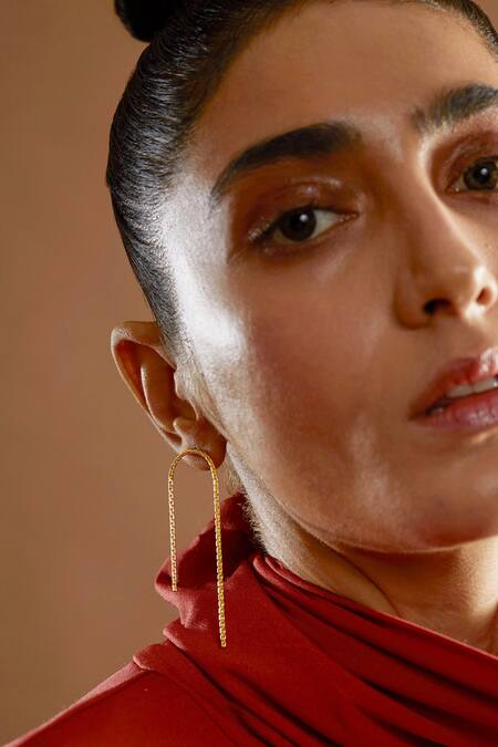 Shop_The Slow Studio_Gold Plated Handcrafted Horseshoe Statement Earrings _Online_at_Aza_Fashions