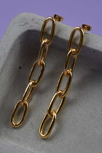 The Slow Studio Textured Gold Chain Link Long Earrings 