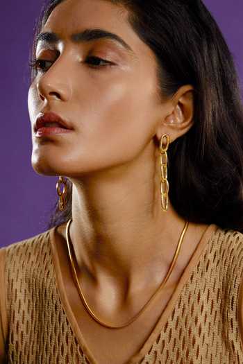 The Slow Studio_Gold Plated Textured Chain Link Long Earrings _Online_at_Aza_Fashions