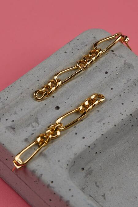 The Slow Studio_Gold Plated Handcrafted Chain Link Long Earrings _Online_at_Aza_Fashions