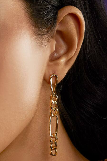 Shop_The Slow Studio_Gold Plated Handcrafted Chain Link Long Earrings _Online_at_Aza_Fashions