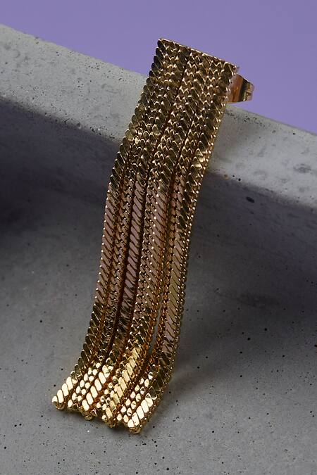 Buy_The Slow Studio_Gold Plated Handcrafted Chain Tassel Long Earrings _Online_at_Aza_Fashions