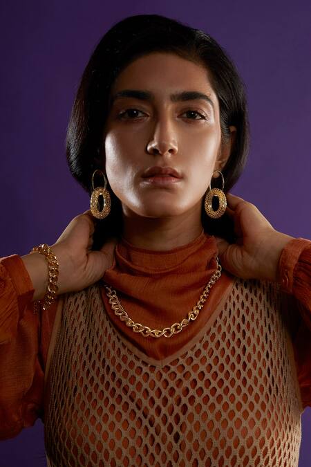 The Slow Studio_Gold Plated Handcrafted Hoop Disco Danglers _Online_at_Aza_Fashions