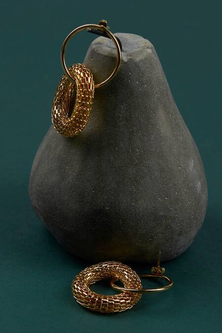 Buy_The Slow Studio_Gold Plated Handcrafted Hoop Disco Danglers _Online_at_Aza_Fashions